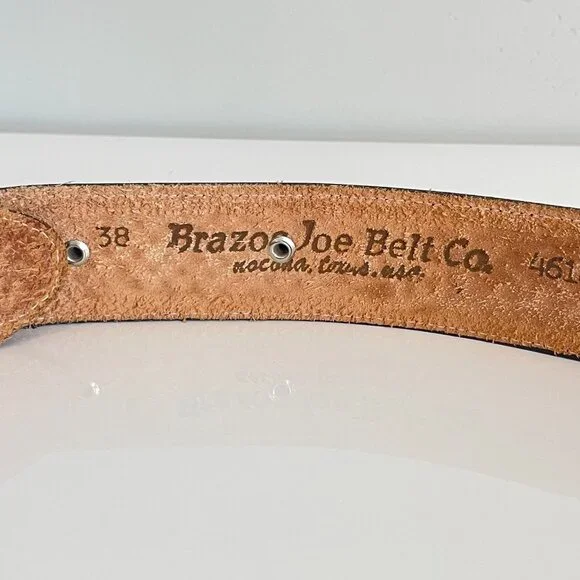 Vintage Brazos Joe Belt Co. Tooled Leather w/ Lion’s Head Buckle — Made in USA Vintage Brazos Joe Belt Co. Tooled Leather w/ Lion main image 2